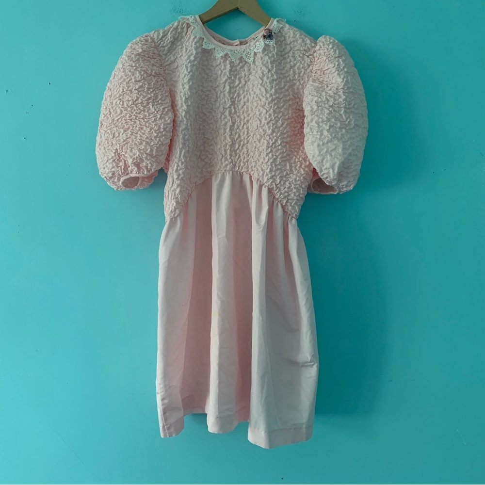Thomas Vintage Textured Puff Sleeve Powder Pink Babydoll Dress 10 USA Balletcore